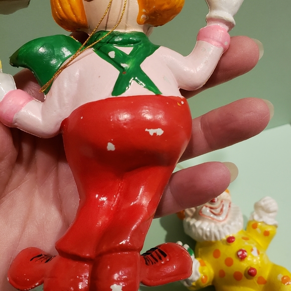 Vintage Blow Mold Circus Clown Christmas Ornaments Hong Kong (2) 5" Cake Topper. - Picture 6 of 8